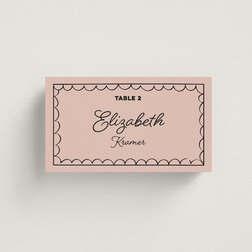 This is a leather wedding place cards with standard by Helena Vitto called crazy little thing called love printing on signature in placecard