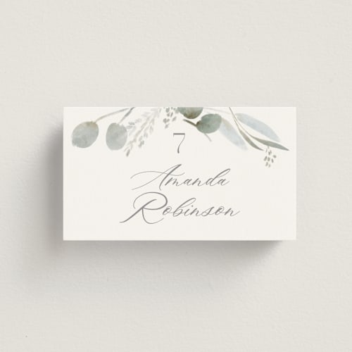 This is a sage wedding place cards with standard by Petra Kern called amorino printing on signature in placecard