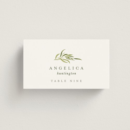 This is a garden wedding place cards with standard by Leah Bisch called verdure printing on signature in placecard