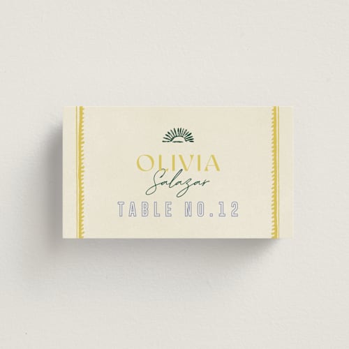 This is a island citrus wedding place cards with standard by Pixel and Hank called coastal drift printing on signature in placecard