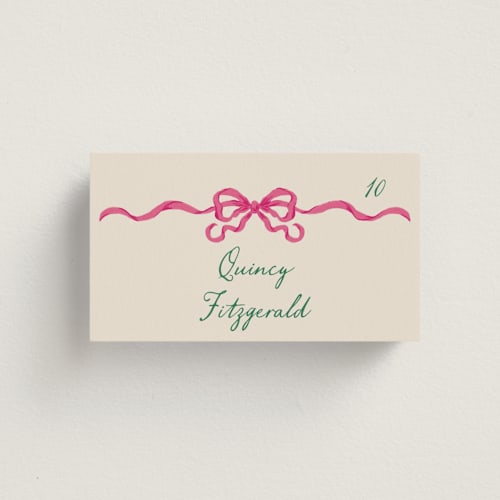 This is a peony wedding place cards with standard by Jackie Crawford called whimsical hand illustrated crest printing on signature in placecard