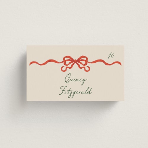 This is a tomato wedding place cards with standard by Jackie Crawford called whimsical hand illustrated crest printing on signature in placecard