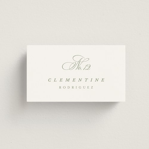 This is a garden wedding place cards with standard by Kelly Schmidt called chic script printing on signature in placecard