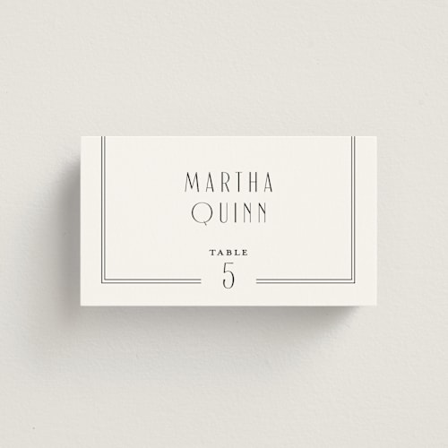 This is a tuxedo wedding place cards with standard by Nicoletta Savod called black tie elegance printing on signature in placecard