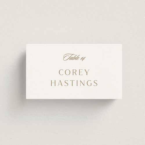 This is a golden wedding place cards with standard by Stacey Meacham called classic decorum printing on signature in placecard