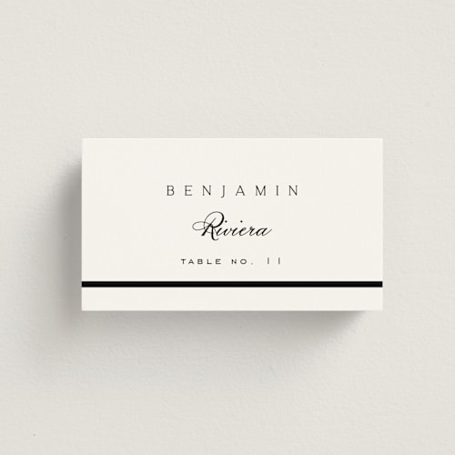 This is a salt wedding place cards with standard by Amy Kross called stripe bevel printing on signature in placecard