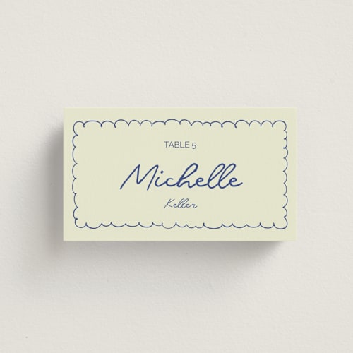 This is a disco blue wedding place cards with standard by Zove Ahhh called party on! printing on signature in placecard