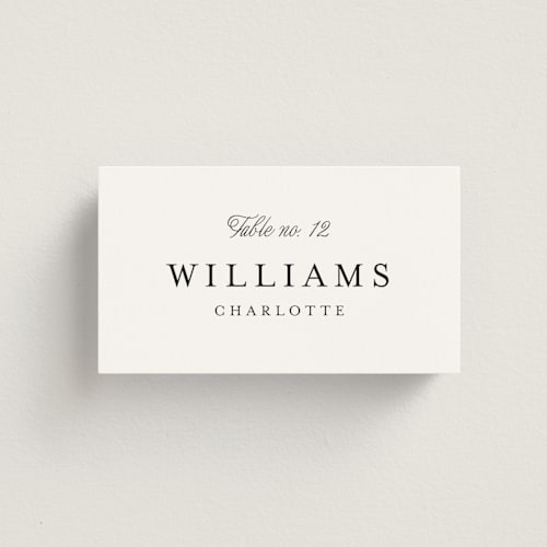 This is a snow wedding place cards with standard by Pixel and Hank called terra printing on signature in placecard