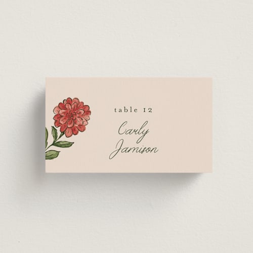 This is a coral fern wedding place cards with standard by Chris Griffith called wedding tapestry printing on signature in placecard
