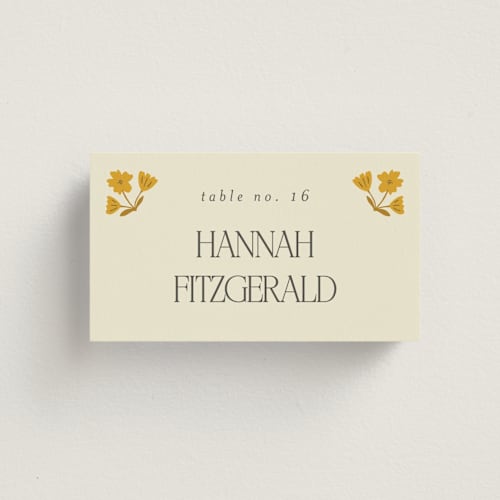 This is a yolk wedding place cards with standard by Morgan Kendall called vintage wildflowers printing on signature in placecard