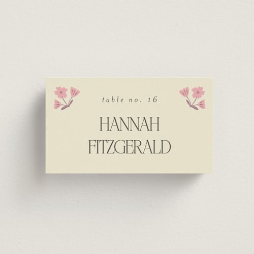 This is a petal wedding place cards with standard by Morgan Kendall called vintage wildflowers printing on signature in placecard