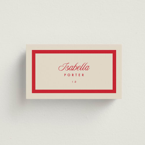 This is a rosso wedding place cards with standard by Kelly Schmidt called coast printing on signature in placecard