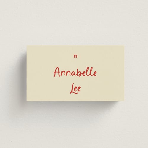 This is a cherry wedding place cards with standard by Ani Somi called big heart wedding printing on signature in placecard