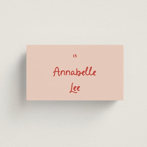 This is a blush wedding place cards with standard by Ani Somi called big heart wedding printing on signature in placecard