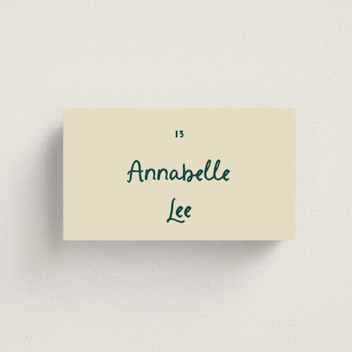 This is a jade wedding place cards with standard by Ani Somi called big heart wedding printing on signature in placecard