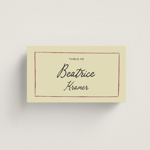 This is a oat wedding place cards with standard by Helena Vitto called love rests in a garden printing on signature in placecard