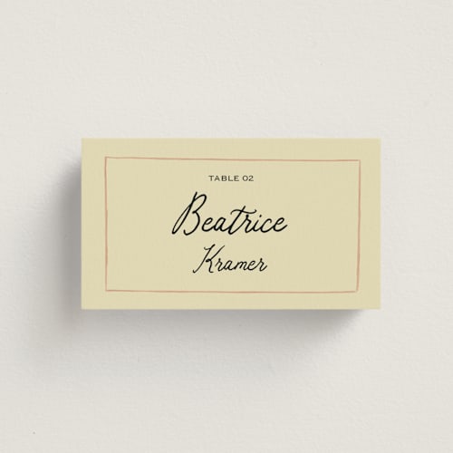 This is a rosebud wedding place cards with standard by Helena Vitto called love rests in a garden printing on signature in placecard
