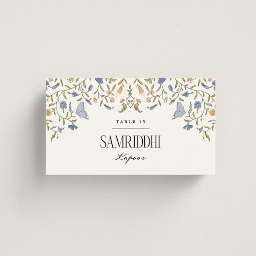 This is a provincial wedding place cards with standard by Jenna Holcomb called tapestry printing on signature in placecard