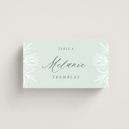 This is a sage wedding place cards with standard by Kristen Knechtel called fairy forest printing on signature in placecard