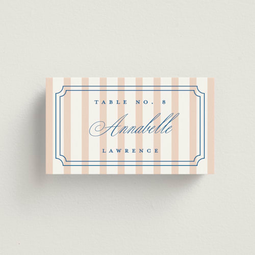 This is a coral wedding place cards with standard by Erin German called preppy printing on signature in placecard