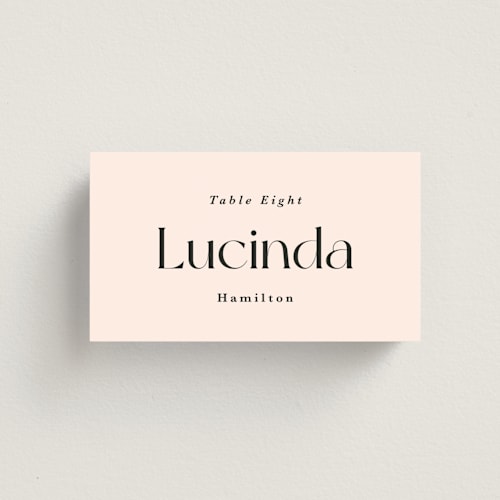 This is a blush wedding place cards with standard by Hudson meet Rose called soho printing on signature in placecard