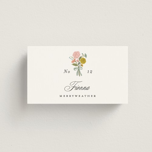 This is a swan wedding place cards with standard by Lori Wemple called botanical cameo printing on signature in placecard