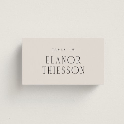 This is a sandstone wedding place cards with standard by Nicole Walsh called close-up printing on signature in placecard