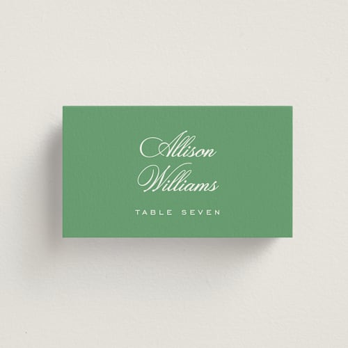 This is a leaf wedding place cards with standard by Jessica Williams called marenza printing on signature in placecard