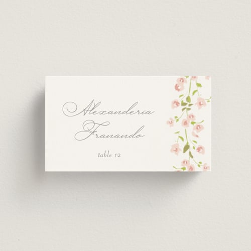This is a peony wedding place cards with standard by Baumbirdy called rosebud printing on signature in placecard