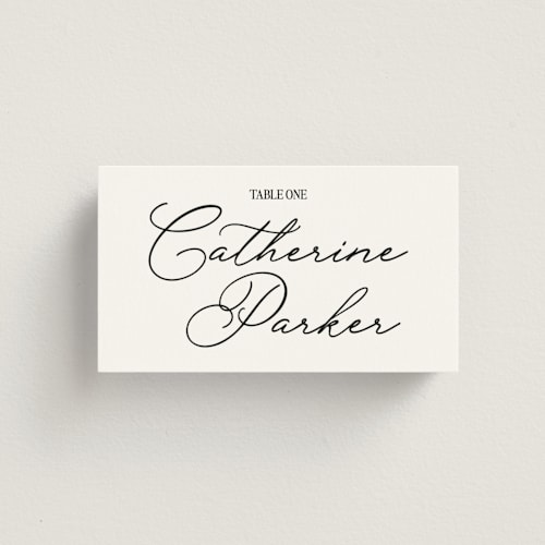 This is a noir wedding place cards with standard by Helena Vitto called elizabeth printing on signature in placecard