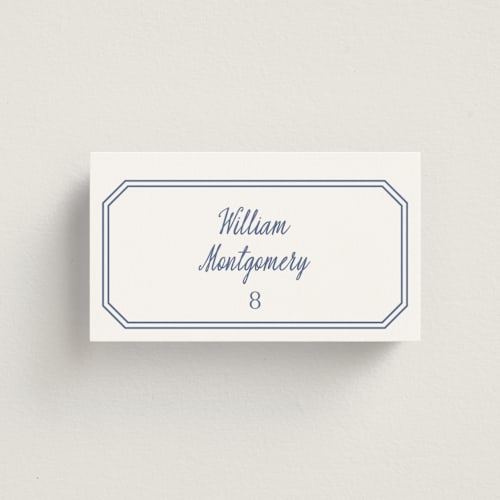 This is a blueberry wedding place cards with standard by Carolyn MacLaren called deluxe printing on signature in placecard