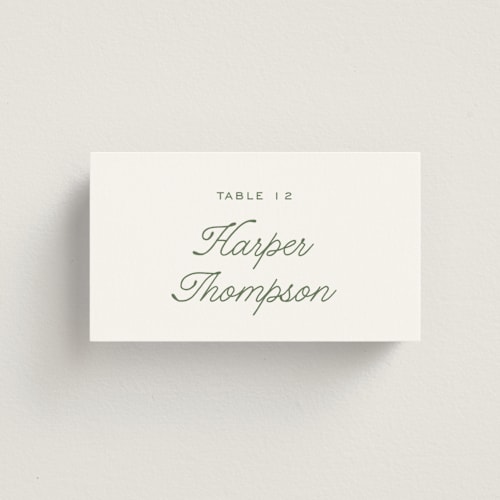 This is a leaf wedding place cards with standard by Kate Ahn called court printing on signature in placecard