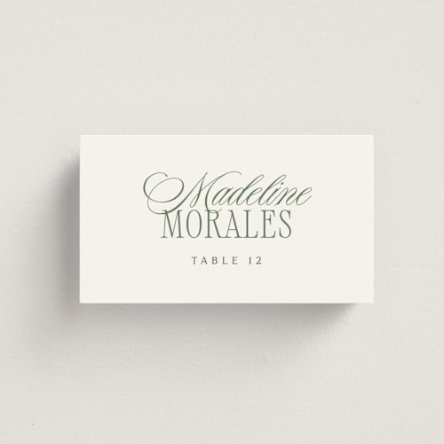 This is a moss wedding place cards with standard by Kelly Schmidt called woods printing on signature in placecard