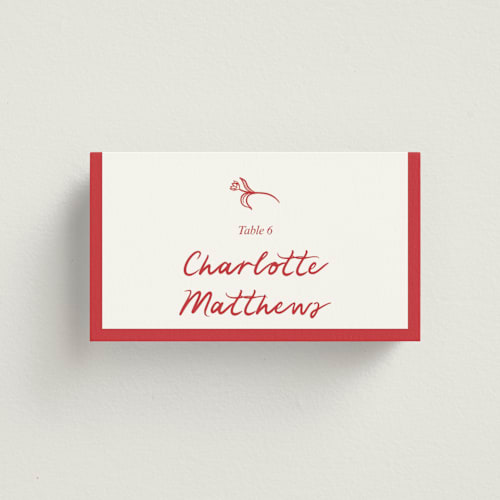 This is a brick wedding place cards with standard by Julia Liverton called love in bloom printing on signature in placecard