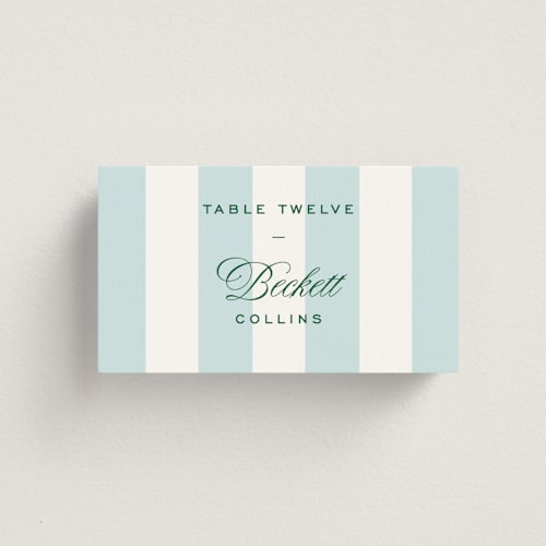 This is a low tide wedding place cards with standard by Susan Zinader called island palm printing on signature in placecard