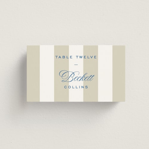 This is a boardwalk wedding place cards with standard by Susan Zinader called island palm printing on signature in placecard