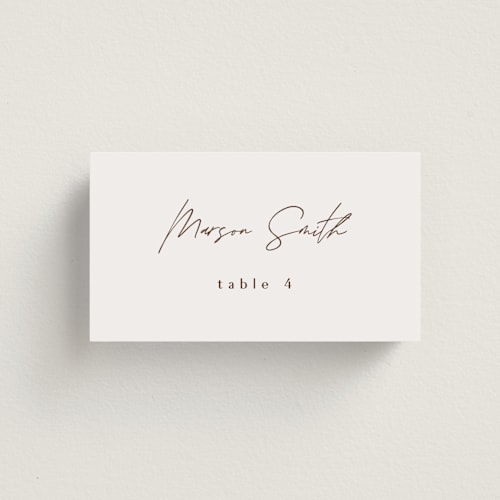 This is a ecru wedding place cards with standard by AK Graphics called love note printing on signature in placecard