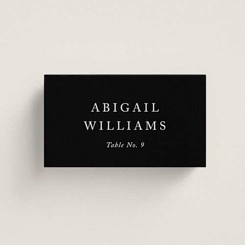 This is a tuxedo wedding place cards with standard by Jennifer Postorino called breathe printing on signature in placecard