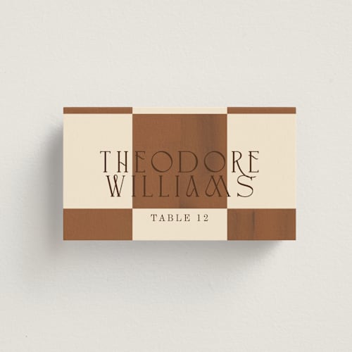 This is a wood wedding place cards with standard by Baumbirdy called checker wash printing on signature in placecard