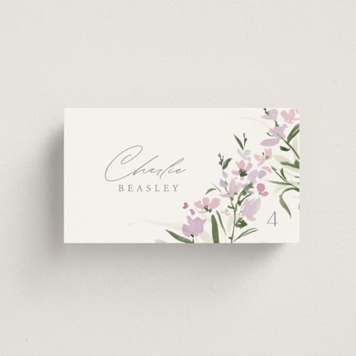 This is a orchid wedding place cards with standard by Everett Paper Goods called fleur printing on signature in placecard