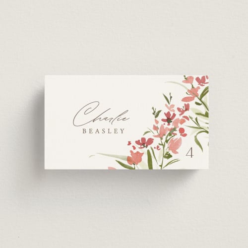 This is a garnet wedding place cards with standard by Everett Paper Goods called fleur printing on signature in placecard