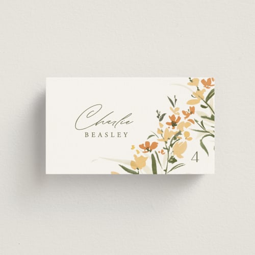This is a citrine wedding place cards with standard by Everett Paper Goods called fleur printing on signature in placecard