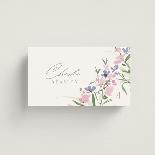 This is a blossom wedding place cards with standard by Everett Paper Goods called fleur printing on signature in placecard