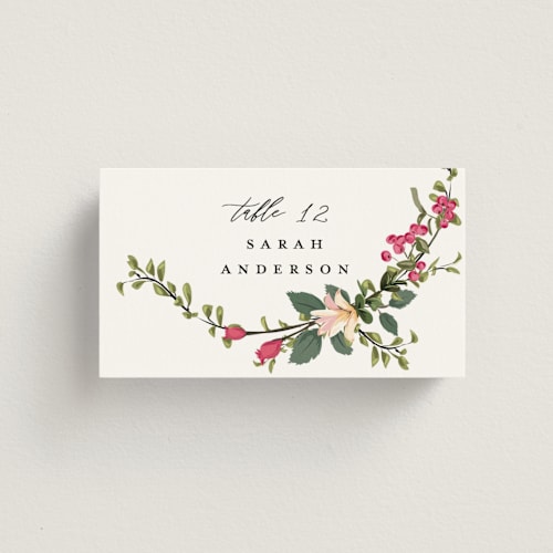 This is a tropical wedding place cards with standard by Susan Moyal called forest flowers printing on signature in placecard
