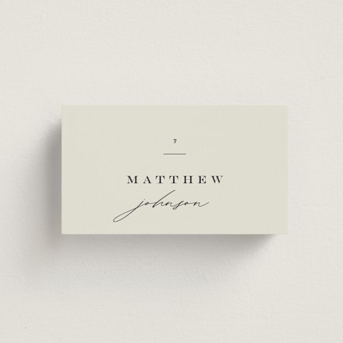 This is a ivory wedding place cards with standard by Carolyn Nicks called softly swept printing on signature in placecard
