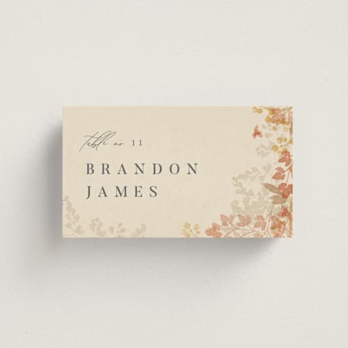 This is a stone wedding place cards with standard by Robert and Stella called falling foliage printing on signature in placecard