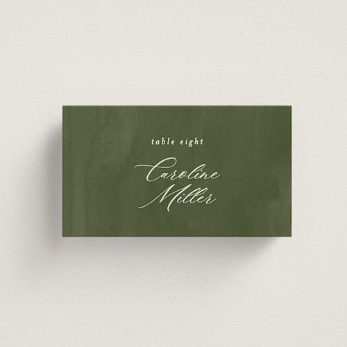 This is a cream wedding place cards with standard by Angela Marzuki called petal toss printing on signature in placecard