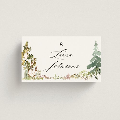This is a forest wedding place cards with standard by Petra Kern called great outdoors printing on signature in placecard