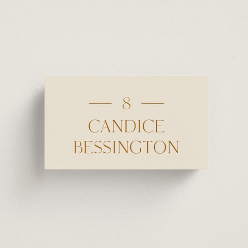This is a cream wedding place cards with standard by Baumbirdy called floral type arch printing on signature in placecard