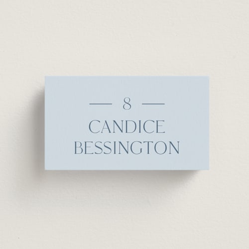 This is a bluebell wedding place cards with standard by Baumbirdy called floral type arch printing on signature in placecard